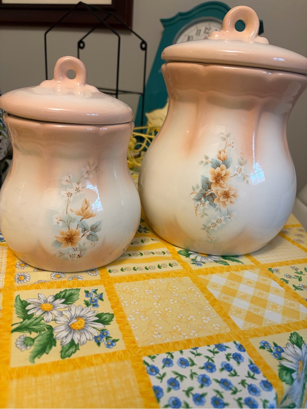 Vintage Floral Ceramic Canister Set - Pink and Cream
